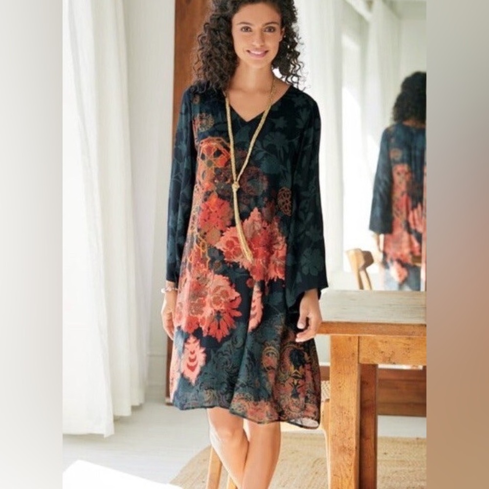Soft Surroundings Floral Midi Dress - Black and Red